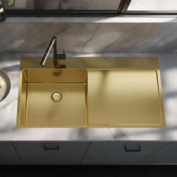 Pure.Sink Exclusivo Złota umywalka z ociekaczem 100x52 cm Bateria lewa PEX47100LT-60