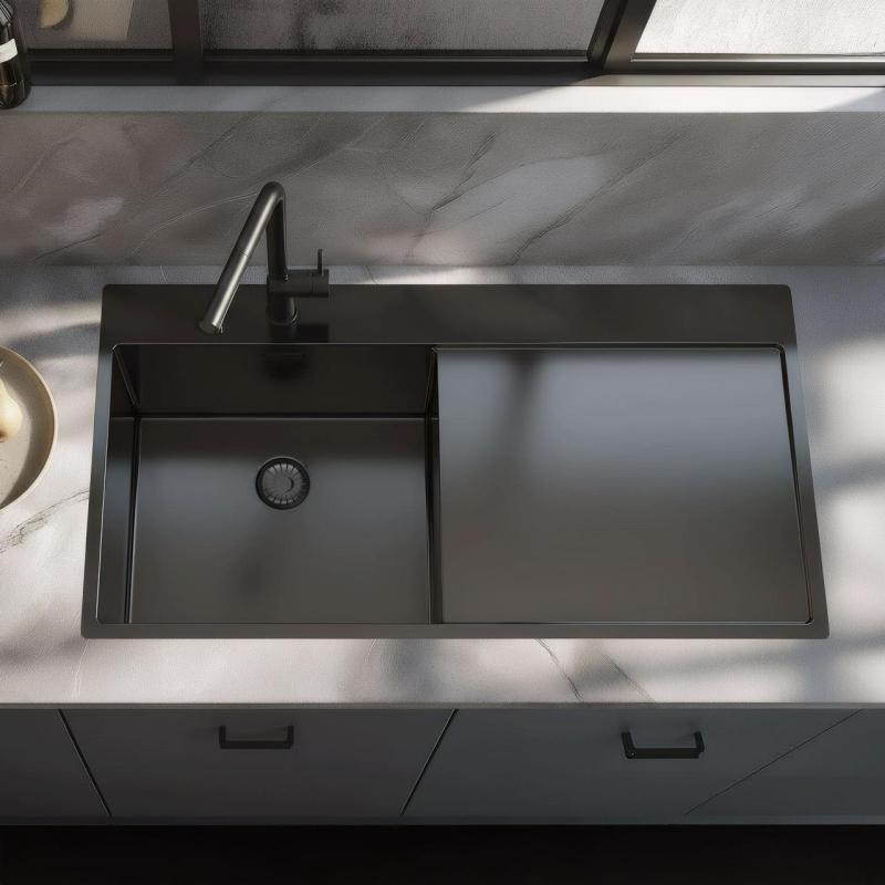 Pure.Sink Exclusivo Zlewozmywak z brązu z ociekaczem 100 x 52 cm Kran lewy PEX47100LT-61