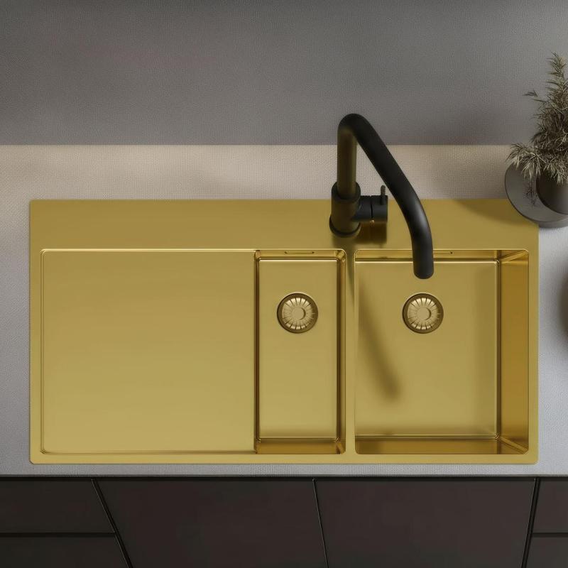 Pure.Sink Exclusivo Złota 1,5  umywalka z ociekaczem 100x52 cm Kran prawostronny PEX3418100RT-60