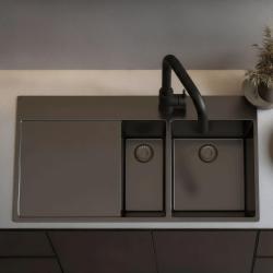 Pure.Sink Exclusivo Zlewozmywak Gun metal 1,5  z ociekaczem 100x52 cm Bateria Tapwing prawa PEX3418100RT-61