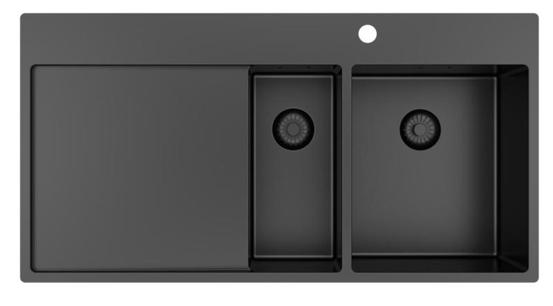 Pure.Sink Exclusivo Zlewozmywak Gun metal 1,5  z ociekaczem 100x52 cm Bateria Tapwing prawa PEX3418100RT-61