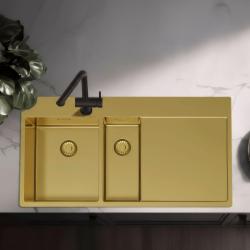 Pure.Sink Exclusivo Złota umywalka 1,5  z ociekaczem 100x52 cm Bateria lewa PEX3418100LT-60