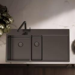 Pure.Sink Exclusivo Zlewozmywak Gun Metal 1,5  z ociekaczem 100 x 52 cm Bateria lewa PEX3418100LT-61