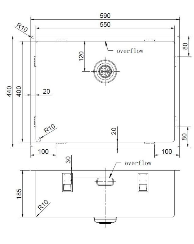 Pure.Sink Exclusivo Złota umywalka 55 x 40 cm, promień 10 mm, montaż podblatowy, płaski i natynkowy PEX5540-60