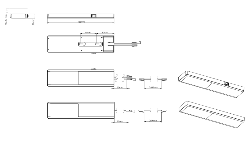 Indux Nivo Kuchnia LED Spot 3 W z centralnym przełącznikiem Wygląd aluminiowy 1208972333