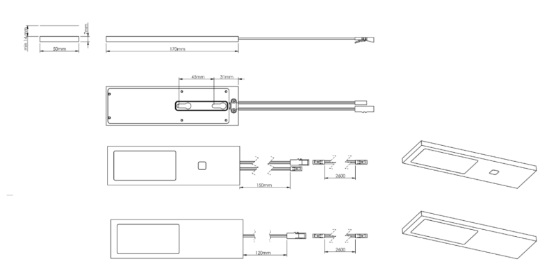 Indux Lino Zestaw oświetlenia kuchennego LED 4 reflektory 4 W z wbudowanym przełącznikiem dotykowym Aluminium 1208972396
