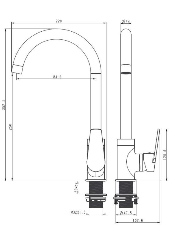Aquanello Casa Chromowana bateria kuchenna z jednym uchwytem CR-1201-CS