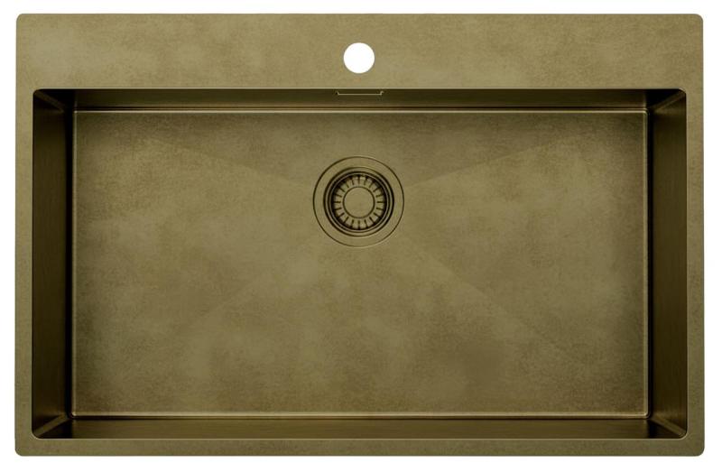 Pure.Sink Luxion Duża umywalka PVD Antique Bronze 78x50 cm Tapwing z otworem na baterię i półką dolną PLX7850T-64