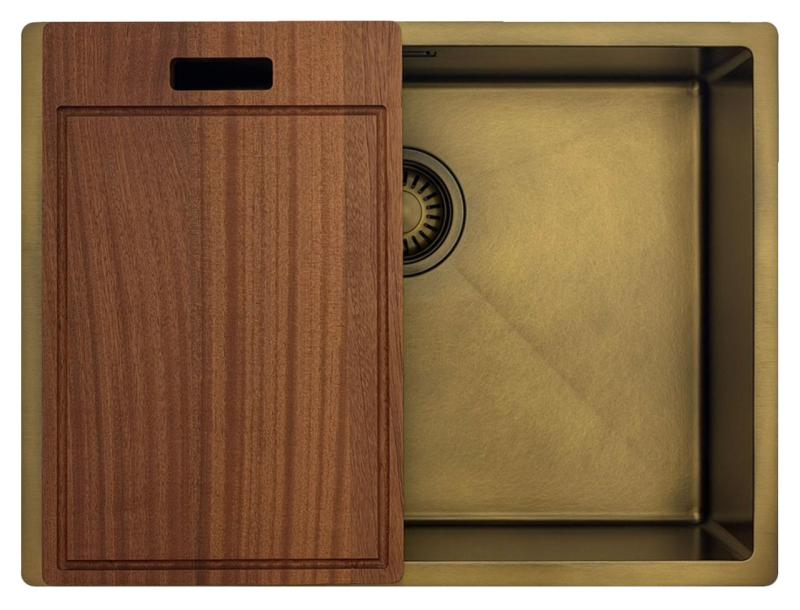 Pure.Sink Luxion PVD Antique Brązowy zlew 55x40 cm podblatowy, wpuszczany i natynkowy  z półką dolną PLX5540-64
