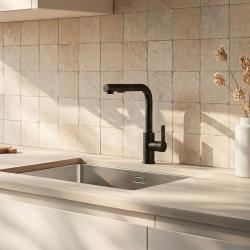 Graniteland Celeste Czarna bateria kuchenna z wyciąganą wylewką i podwójną funkcją prysznica ręcznego 1208972454