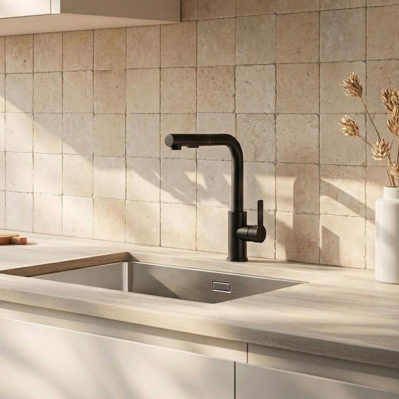 Graniteland Celeste Czarna bateria kuchenna z wyciąganą wylewką i podwójną funkcją prysznica ręcznego 1208972454