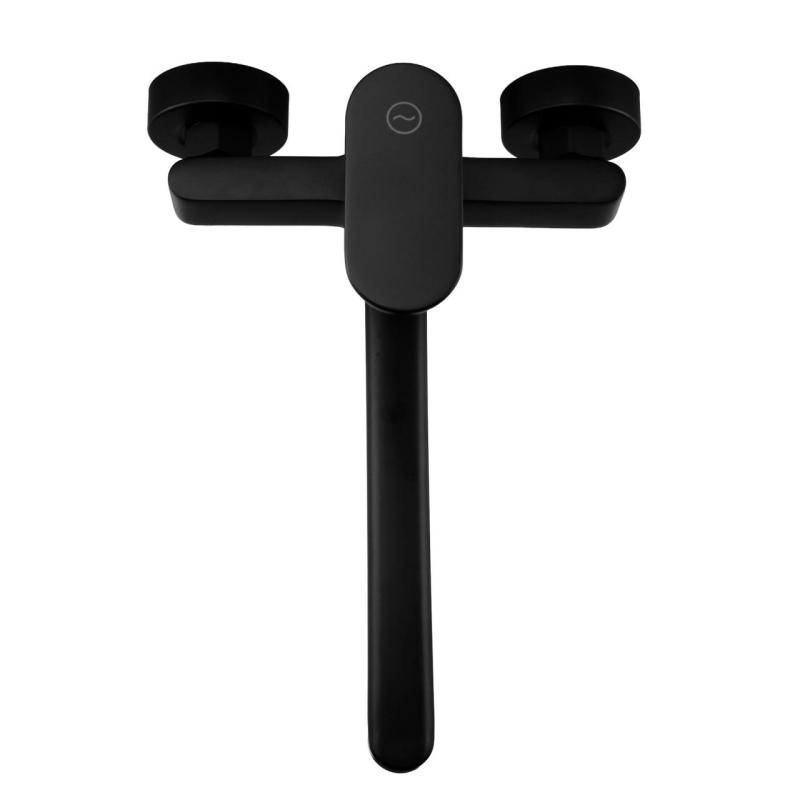 Aquanello Casa Jednouchwytowa bateria kuchenna ścienna czarna z wylewką 25 cm BL-1425-CS