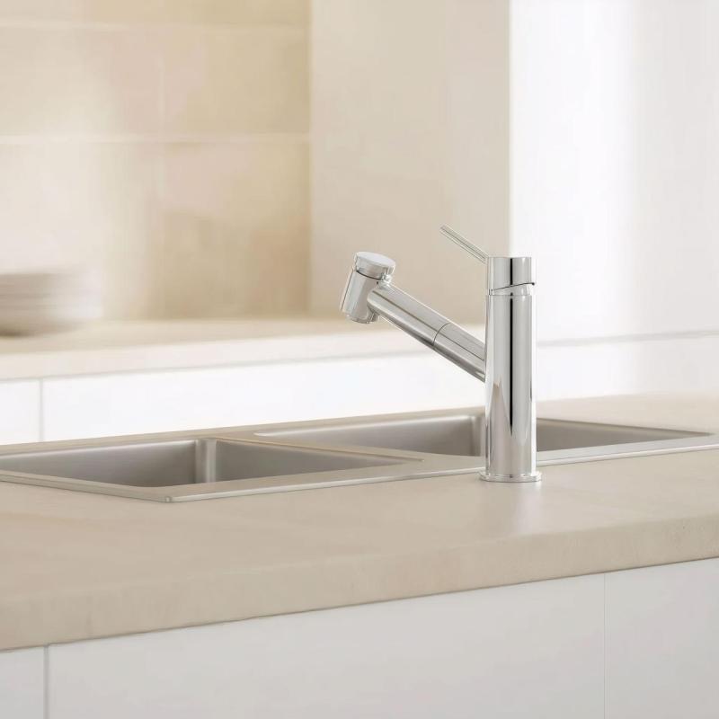 Aquanello Voss Bateria kuchenna chromowana z wyciąganą wylewką i funkcją spryskiwania CR-7200-VS