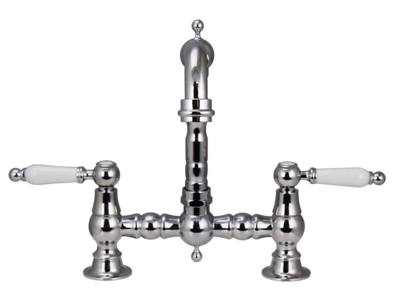 Aquanello Heritage Manor Klasyczna kuchnia Nostalgiczny most Bateria kuchenna Chrom z białą rączką CR-0010-HM