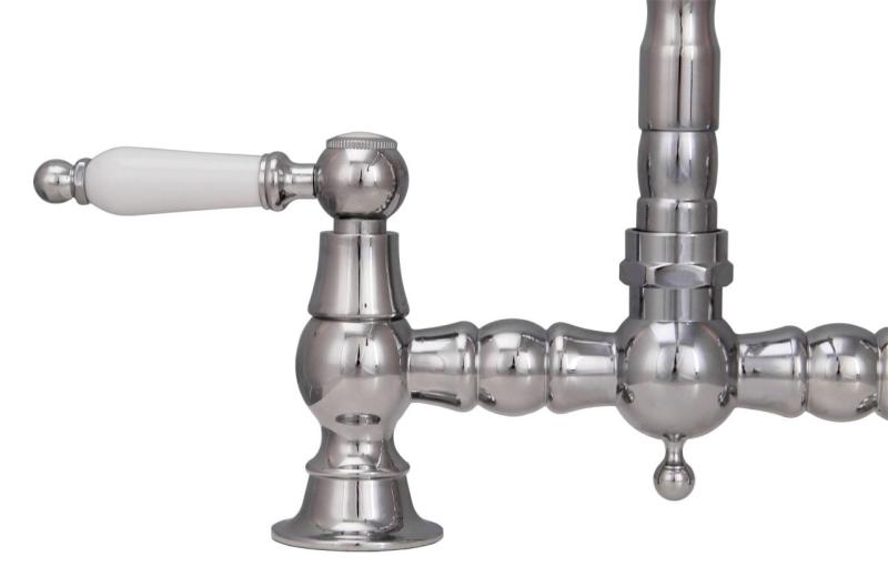 Aquanello Heritage Manor Klasyczna kuchnia Nostalgiczny most Bateria kuchenna Chrom z białą rączką CR-0010-HM