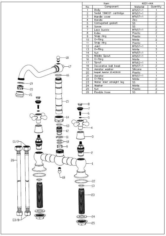Aquanello Heritage Ascot Classic Kitchen Nostalgic Bridge Kitchen Faucet, Bronze with Cross Handles BN-4001-HA