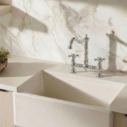 Aquanello Heritage Ascot Klasyczna bateria kuchenna w stylu retro z uchwytami krzyżowymi, chromowana, model CR-4001-HA