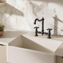 Aquanello Heritage Ascot Klasyczna bateria kuchenna w stylu retro z mostkiem, czarna, z uchwytami krzyżowymi BL-4001-HA