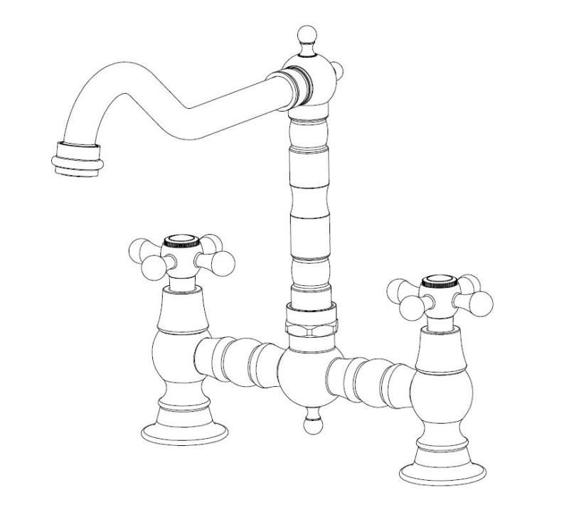 Aquanello Heritage Ascot Klasyczna bateria kuchenna w stylu retro z mostkiem, czarna, z uchwytami krzyżowymi BL-4001-HA