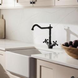 Aquanello Heritage Ascot Klasyczna bateria kuchenna w stylu retro, czarna, z kątowym wylewem BL-4002-HA