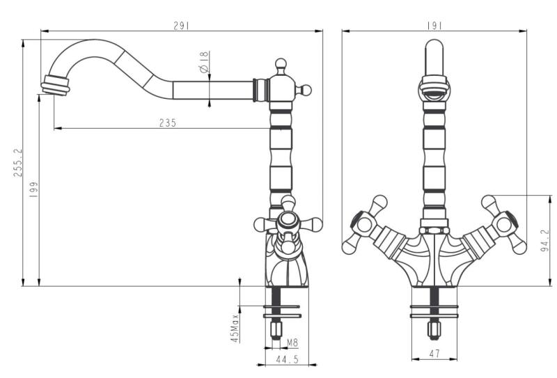 Aquanello Heritage Ascot Klasyczna bateria kuchenna w stylu retro ze stali nierdzewnej z kątowym wylewem NB-4002-HA