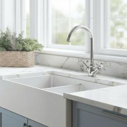 Aquanello Heritage Ascot Klasyczna kuchnia Nostalgiczna bateria kuchenna Chrom z okrągłą wylewką CR-4003-HA