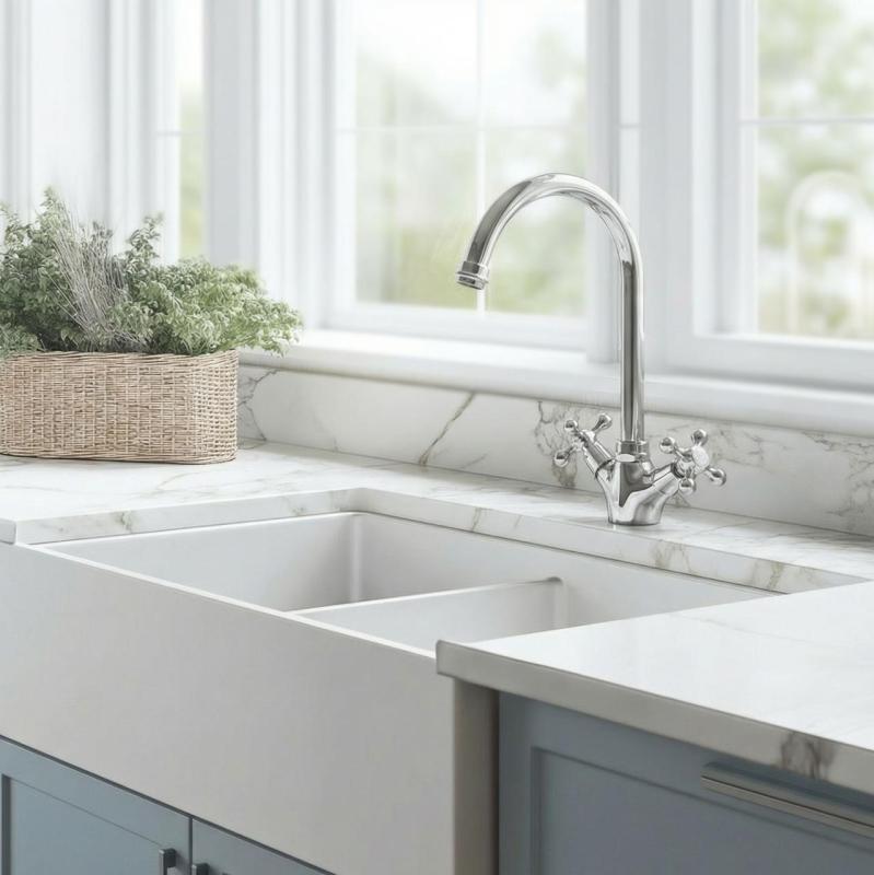 Aquanello Heritage Ascot Klasyczna kuchnia Nostalgiczna bateria kuchenna Chrom z okrągłą wylewką CR-4003-HA