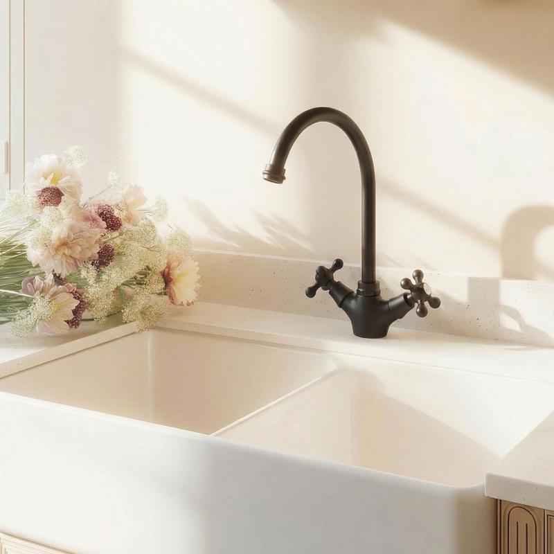 Aquanello Heritage Ascot Klasyczna bateria kuchenna w stylu retro, czarna z okrągłą wylewką BL-4003-HA