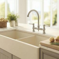 Aquanello Heritage Manor Klasyczna kuchnia Nostalgiczny most Bateria kuchenna ze stali nierdzewnej z białą rączką i okrągłą wylewką NB-0011-HM