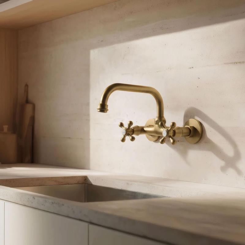 Aquanello Heritage Ascot Klasyczny kran ścienny kuchenny z górną wylewką, kolor brązowy BN-4110-HA