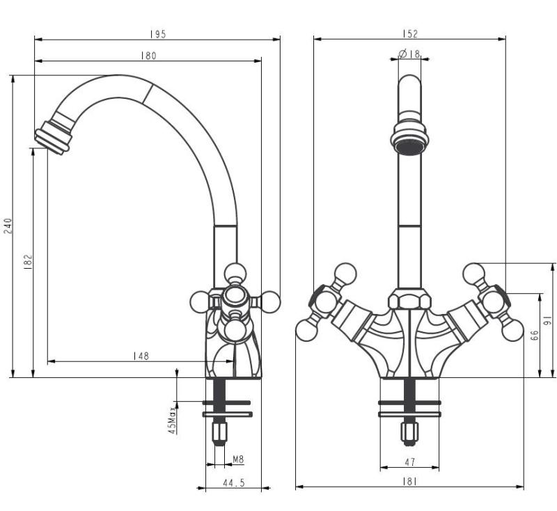 Aquanello Heritage Ascot Klasyczna kuchnia Nostalgiczna bateria kuchenna ze stali nierdzewnej NB-4004-HA