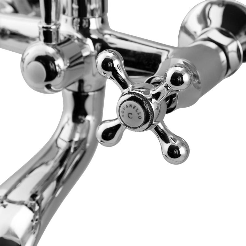 Aquanello Heritage Ascot Klasyczna bateria wannowa z pokrętłami chromowymi, w zestawie z ręczną słuchawką prysznicową CR-3002-HA