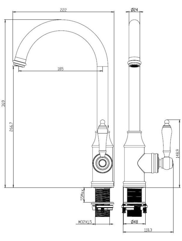 Aquanello Heritage Manor Klasyczna bateria kuchenna w stylu retro ze stali nierdzewnej NB-9001-HM