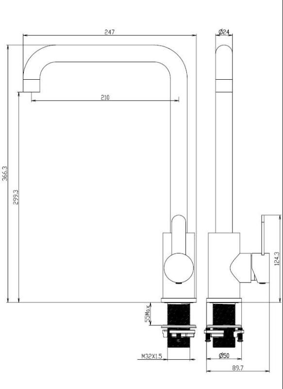 Aquanello Forma Masywna bateria kuchenna z jednym uchwytem ze stali nierdzewnej SS-1001-FM