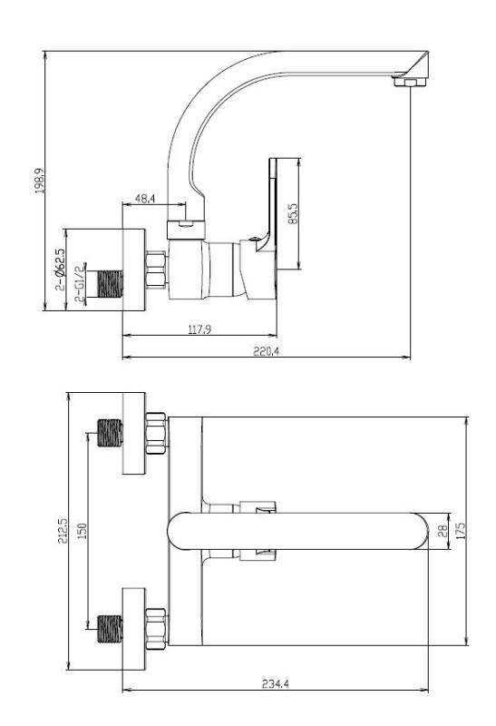 Aquanello Casa Bateria kuchenna ścienna z wylewką górną, czarna BL-1003-CS