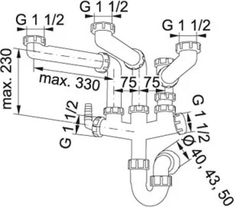 Franke Spazio 3 przestrzeń oszczędzający syfon kuchenny do 3 zlewozmywaków 6213